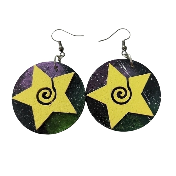 Unique Handpainted Stars and Galaxy Earrings - Picture 3 of 3
